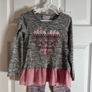 Freestyle Gray and Pink Heart Long Sleeve Tee and Pant Set, Size 5